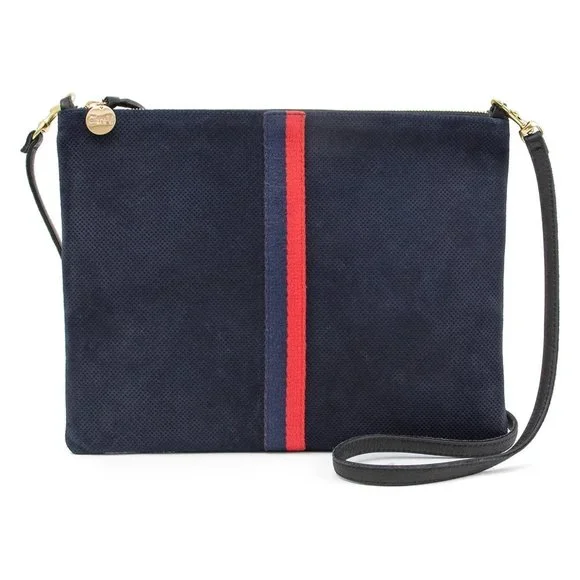CLARE V Sac Bretelle Perforated Suede Leather Crossbody Handbag